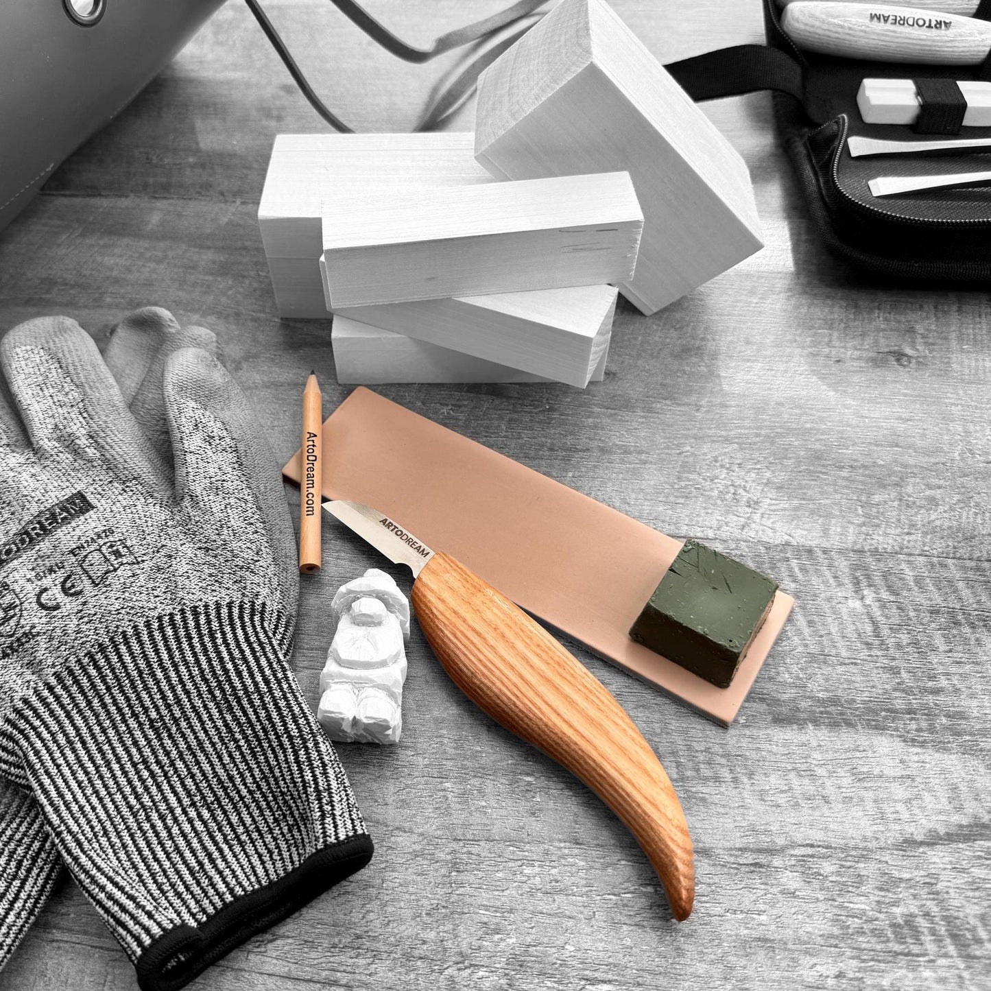 Wood Whittling Knife with Honing Strop & Compound