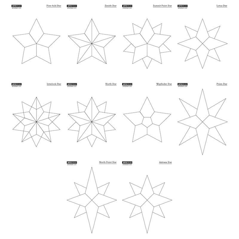 10 designs Star Patterns for Stained Glass, Geometric Radial Stars (Digital Download)